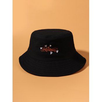 

Embroidered Valentines Heart Pattern Bucket Hat, Black