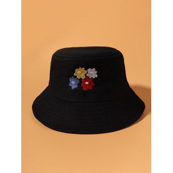 

Colored Flowers Embroidered Bucket Hat, Black