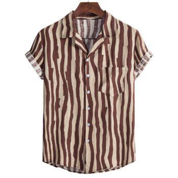 

Irregular Stripe Pattern Short Sleeve Shirt, Coffee