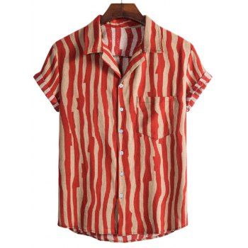 

Irregular Stripe Pattern Short Sleeve Shirt, Red