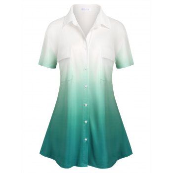 

Plus Size Pockets Ombre Color Shirt, Multicolor