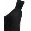Cinched Tie Plunge Skirted Tankini Swimwear - BLACK M