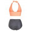 Twisted Striped Halter High Waisted Bikini Swimwear - LIGHT ORANGE M
