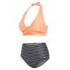 Twisted Striped Halter High Waisted Bikini Swimwear - LIGHT ORANGE M