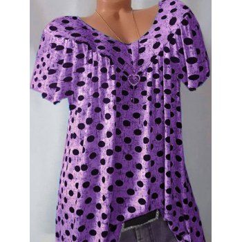 

Plus Size Polka Dot Short Sleeve Top, Purple
