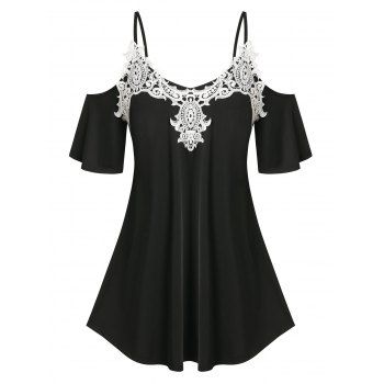 

Plus Size Cold Shoulder Lace Applique Tee, Black