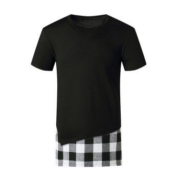 

Plaid Print Side Slit Faux Twinset T-shirt, Black