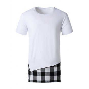 

Plaid Print Side Slit Faux Twinset T-shirt, White