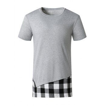 

Plaid Print Side Slit Faux Twinset T-shirt, Light gray