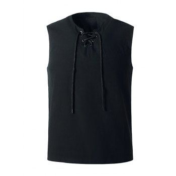 

Lace-up Front Pocket Tank Top, Black