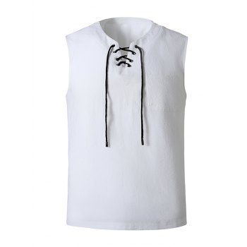 

Lace-up Front Pocket Tank Top, White