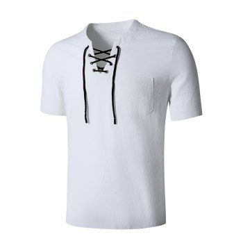 

Short Sleeve Lace-up Pocket T-shirt, White