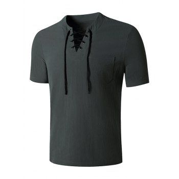 

Short Sleeve Lace-up Pocket T-shirt, Dark gray