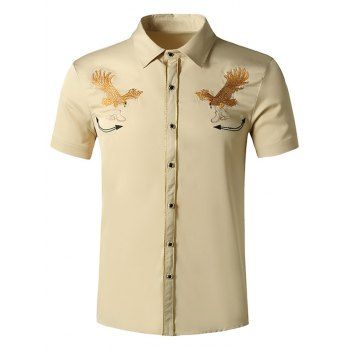 

Snake Eagle Embroidered Button Up Shirt, Light khaki