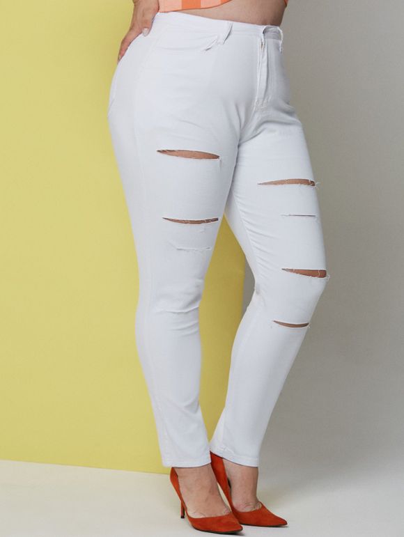 Pantalon Moulant Découpé en Couleur Unie de Grande Taille - Blanc 2XL