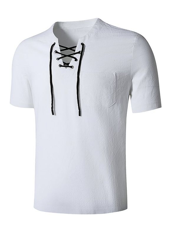 T-shirt à Manches Courtes à Lacets avec Poche - Blanc XL