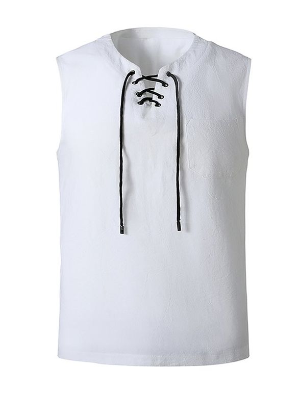 Lace-up Front Pocket Tank Top - WHITE M