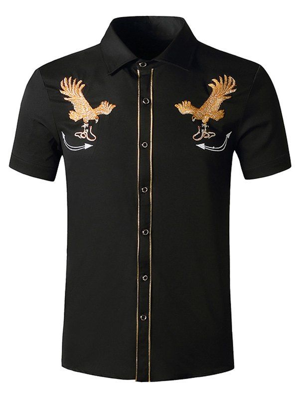 Snake Eagle Embroidered Button Up Shirt - BLACK L