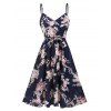 Robe Longueur à Genou Florale Ceinturée Imprimée Style Bohémien - Bleu profond M