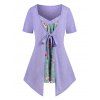 T-shirt Noué en Avant à Imprimé Fleuri de Grande Taille - Violet clair 1X