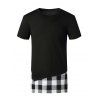 Plaid Print Side Slit Faux Twinset T-shirt - BLACK XXL