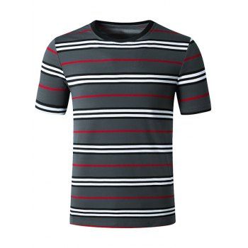 

Striped Print Short Sleeves T Shirt, Dark gray