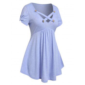 

Plus Size Criss Cross Buttoned Skirted Tunic T-shirt, Light purple