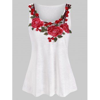 

Flower Embroidered Casual Tank Top, White