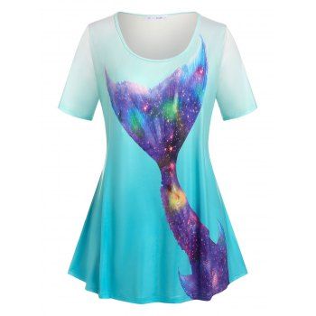 

Plus Size Ombre Color 3D Galaxy Print T Shirt, Light blue