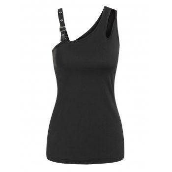 

Buckle Strap Cut Out Asymmetrical Tank Top, Black