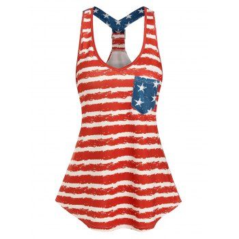 

American Flag Print Pocket Tank Top, Multicolor