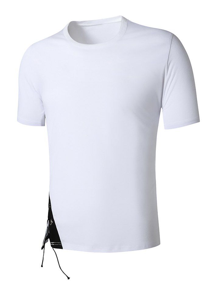 Grommet Detail Lace-up Contrast T-shirt - WHITE XXL