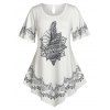 T-shirt Irrégulier Imprimé à Manches Bouffantes de Grande Taille - Blanc 1X