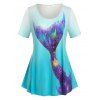 T-shirt 3D à Imprimé Galaxie en Couleur Ombrée de Grande Taille - Bleu clair 3X