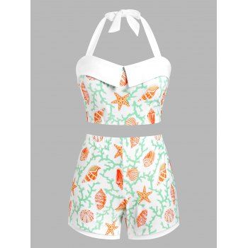 

Plus Size Halter Marine Life Print Tankini Swimwear, Light green