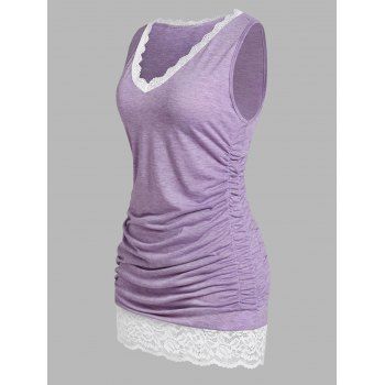 

Plus Size Ruched Lace Panel Tank Top, Purple
