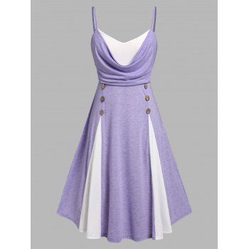 

Plus Size Draped Two Tone Godet Cami Dress, Purple