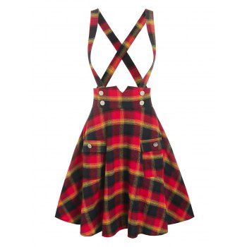 

Front Pockets Crisscross Suspender Skirt, Multicolor