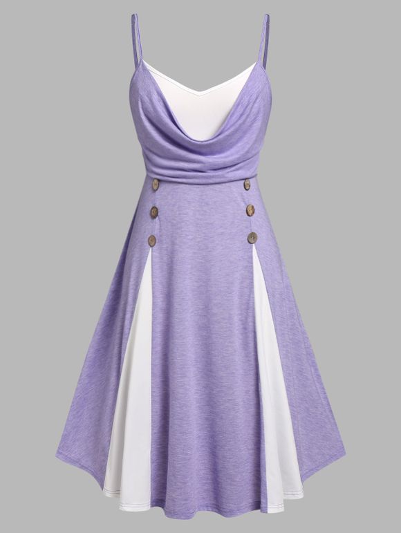 Robe Drapée à Bretelle Bicolore de Grande Taille - Pourpre 5X
