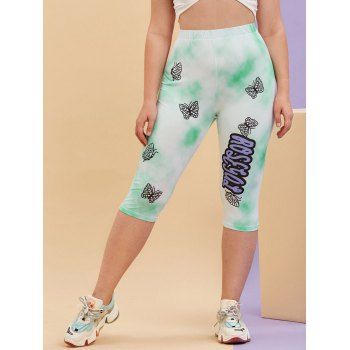 

Plus Size Butterfly Tie Dye Rosegal Slogan Print Cropped Leggings, Multicolor