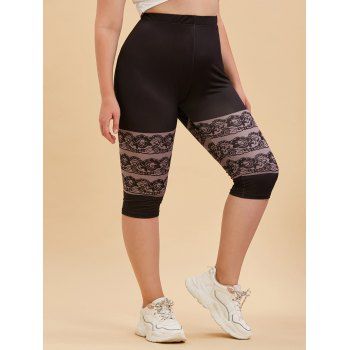 

Plus Size Floral Panel Cropped Leggings, Black