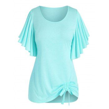 

Plus Size Butterfly Sleeve Cinched Tie T-shirt, Light green