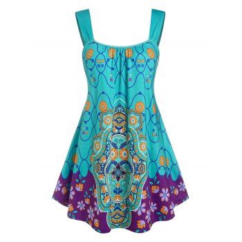 

Plus Size Sleeveless Floral Print Swing Top, Blue