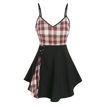 

Plaid Lace Up Asymmetrical Cami Tank Top, Black