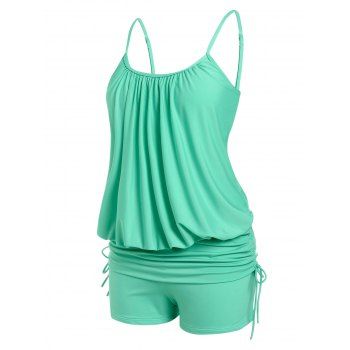 

Plus Size Cinched Blouson Tankini Swimwear, Light green