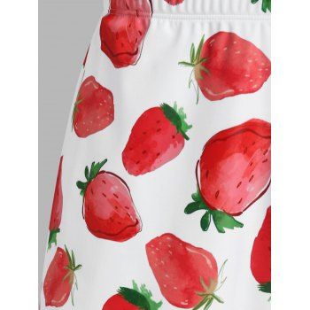 Plus Size Halter Ruched Bust Strawberry Print Three Piece Tankini Swimwear