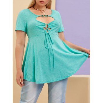 

Plus Size Cutout Lace Up T Shirt, Green