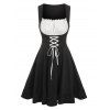 Mini Robe Corset Vintage en Blocs de Couleurs Ouvert en Avant à Lacets à Volants en Ligne A - Noir L