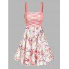 Mini Robe Décontractée à Imprimé Fleur à Taille Haute à Lacets en Ligne A - Rose clair XXL