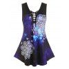 Débardeur à Lacets et à Imprimé Papillon et Galaxie de Grande Taille - Noir 1X